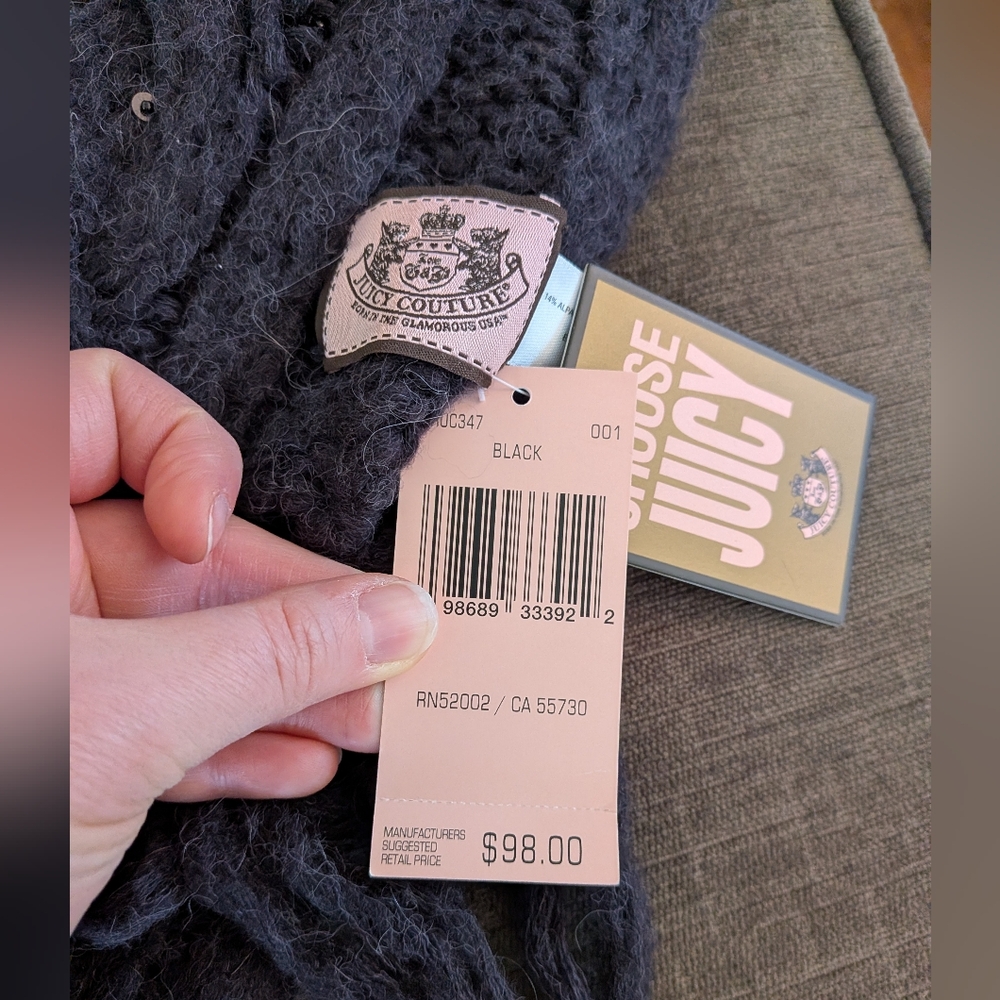 NWT Juicy Couture Dark Gray/Charcoal Cable Knit Scarf - Picture 4 of 8